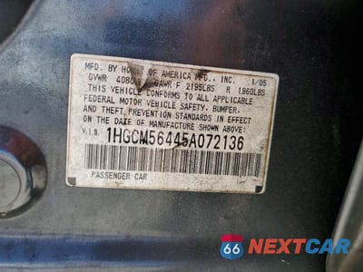 Zdjęcie 12 z 12 samochodu: 2005 HONDA ACCORD LX VIN:1HGCM56445A072136 - miniatura