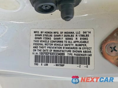 Zdjęcie 12 z 12 samochodu: 2014 HONDA CIVIC EXL VIN:19XFB2F93EE234069 - miniatura