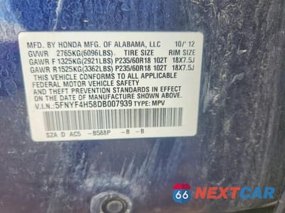 Zdjęcie 13 z 13 samochodu: 2013 HONDA PILOT VIN:5FNYF4H58DB007939 - miniatura