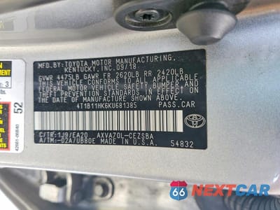 Zdjęcie 12 z 12 samochodu: 2019 TOYOTA CAMRY SE VIN:4T1B11HK6KU681385 - miniatura