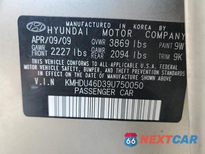 Zdjęcie 13 z 13 samochodu: 2009 HYUNDAI ELANTRA GLS VIN:KMHDU46D39U750050 - miniatura