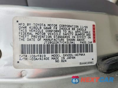Zdjęcie 12 z 12 samochodu: 2000 TOYOTA CAMRY LE VIN:JT2BG22K7Y0431941 - miniatura