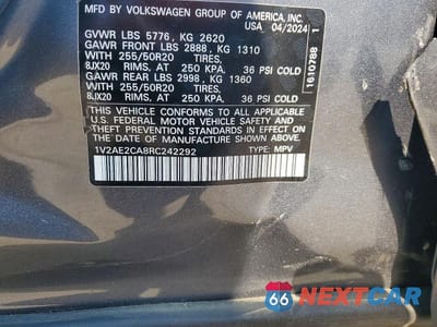 Zdjęcie 13 z 13 samochodu: 2024 VOLKSWAGEN ATLAS CROSS SPORT SEL R-LINE VIN:1V2AE2CA8RC242292 - miniatura