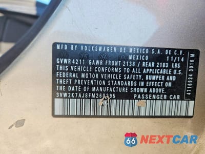 Zdjęcie 12 z 12 samochodu: 2015 VOLKSWAGEN JETTA BASE VIN:3VW2K7AJ8FM260295 - miniatura