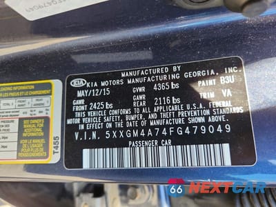 Zdjęcie 12 z 12 samochodu: 2015 KIA OPTIMA LX VIN:5XXGM4A74FG479049 - miniatura
