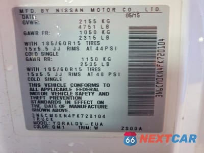 Zdjęcie 13 z 13 samochodu: 2015 NISSAN NV200 S VIN:3N6CM0KN4FK720104 - miniatura