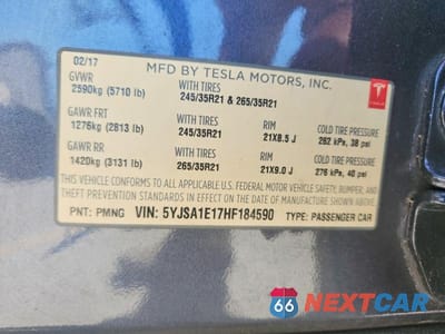 Zdjęcie 12 z 12 samochodu: 2017 TESLA MODEL S VIN:5YJSA1E17HF184590 - miniatura