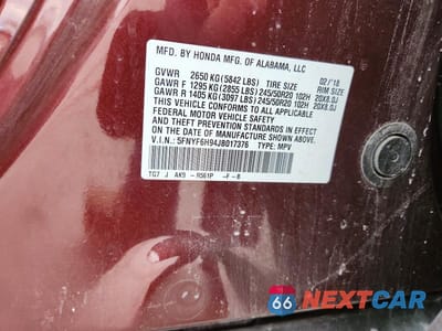 Zdjęcie 13 z 13 samochodu: 2018 HONDA PILOT TOURING VIN:5FNYF6H94JB017376 - miniatura