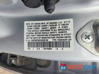 Zdjęcie 12 z 12 samochodu: 2012 HONDA CIVIC EX VIN:19XFB2F8XCE035136 - miniatura