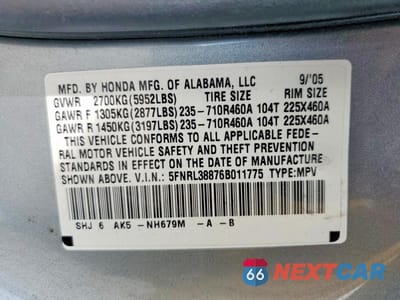 Zdjęcie 14 z 14 samochodu: 2006 HONDA ODYSSEY TOURING VIN:5FNRL38876B011775 - miniatura