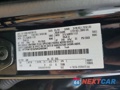 Zdjęcie 13 z 13 samochodu: 2022 FORD F150 SUPERCREW VIN:1FTFW1E52NKD95541 - miniatura