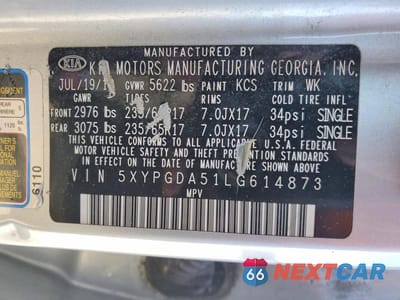 Zdjęcie 14 z 14 samochodu: 2020 KIA SORENTO S VIN:5XYPGDA51LG614873 - miniatura