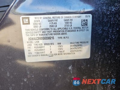 Zdjęcie 13 z 13 samochodu: 2016 CHEVROLET EQUINOX LT VIN:2GNALCEKXG6338215 - miniatura