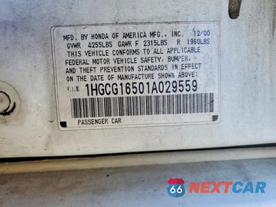 Zdjęcie 12 z 12 samochodu: 2001 HONDA ACCORD EX VIN:1HGCG16501A029559 - miniatura