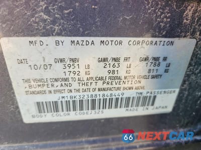 Zdjęcie 12 z 12 samochodu: 2008 MAZDA 3 VIN:JM1BK323881848449 - miniatura