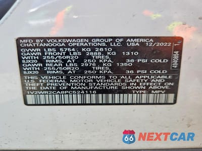 Zdjęcie 13 z 13 samochodu: 2023 VOLKSWAGEN ATLAS SE VIN:1V2WR2CA8PC524116 - miniatura