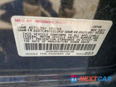 Zdjęcie 12 z 12 samochodu: 2008 MITSUBISHI LANCER GTS VIN:JA3AU86U38U042196 - miniatura