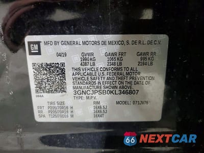 Zdjęcie 12 z 12 samochodu: 2019 CHEVROLET TRAX 1LT VIN:3GNCJPSB0KL346807 - miniatura