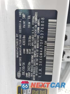 Zdjęcie 13 z 13 samochodu: 2015 KIA OPTIMA LX VIN:5XXGM4A70FG376808 - miniatura