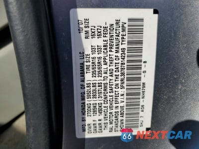 Zdjęcie 13 z 13 samochodu: 2007 HONDA ODYSSEY EXL VIN:5FNRL38787B142349 - miniatura