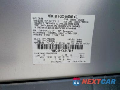 Zdjęcie 12 z 12 samochodu: 2016 FORD TAURUS SE VIN:1FAHP2D89GG147189 - miniatura