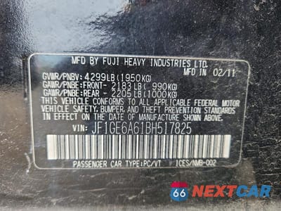 Zdjęcie 12 z 12 samochodu: 2011 SUBARU IMPREZA 2.5I VIN:JF1GE6A61BH517825 - miniatura