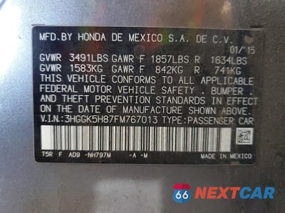 Zdjęcie 12 z 12 samochodu: 2015 HONDA FIT EX VIN:3HGGK5H87FM767013 - miniatura