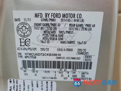 Zdjęcie 13 z 13 samochodu: 2012 FORD ESCAPE XLT VIN:1FMCU0D72CKB35610 - miniatura