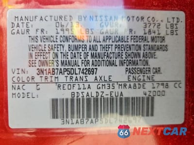 Zdjęcie 12 z 12 samochodu: 2013 NISSAN SENTRA S VIN:3N1AB7AP5DL742697 - miniatura
