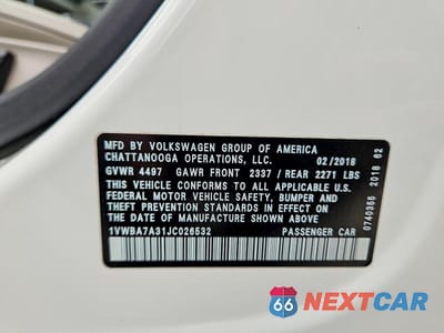Zdjęcie 12 z 12 samochodu: 2018 VOLKSWAGEN PASSAT SE VIN:1VWBA7A31JC026532 - miniatura