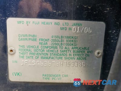 Zdjęcie 13 z 13 samochodu: 2006 SUBARU FORESTER 2.5X VIN:JF1SG63676H753385 - miniatura
