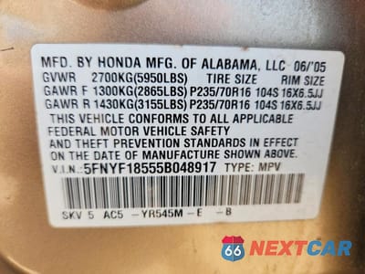 Zdjęcie 13 z 13 samochodu: 2005 HONDA PILOT EXL VIN:5FNYF18555B048917 - miniatura