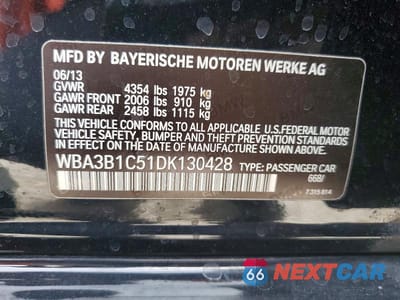 Zdjęcie 13 z 13 samochodu: 2013 BMW 320 I VIN:WBA3B1C51DK130428 - miniatura