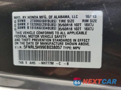 Zdjęcie 13 z 13 samochodu: 2014 HONDA ODYSSEY TOURING VIN:5FNRL5H99EB038057 - miniatura