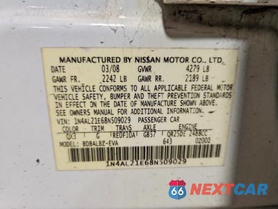 Zdjęcie 12 z 12 samochodu: 2008 NISSAN ALTIMA 2.5 VIN:1N4AL21E68N509029 - miniatura