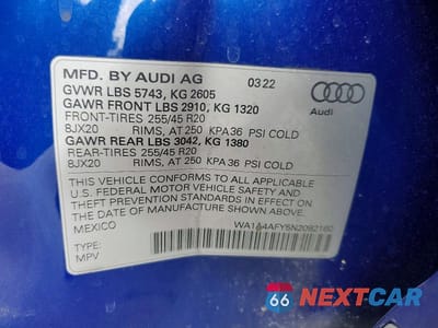 Zdjęcie 13 z 13 samochodu: 2022 AUDI SQ5 PREMIUM VIN:WA1A4AFY5N2092160 - miniatura