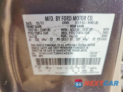 Zdjęcie 13 z 13 samochodu: 2011 FORD ESCAPE XLS VIN:1FMCU0C72BKC43239 - miniatura