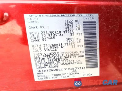 Zdjęcie 14 z 14 samochodu: 2014 NISSAN ROGUE SL VIN:5N1AT2MV0EC788700 - miniatura