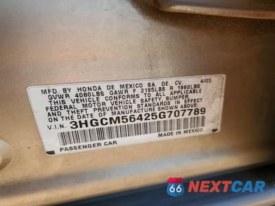 Zdjęcie 13 z 13 samochodu: 2005 HONDA ACCORD LX VIN:3HGCM56425G707789 - miniatura