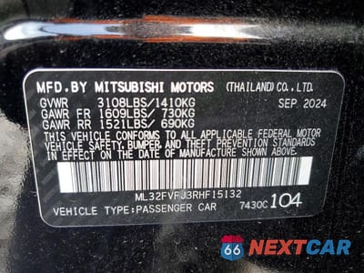 Zdjęcie 12 z 12 samochodu: 2024 MITSUBISHI MIRAGE G4 SE VIN:ML32FVFJ3RHF15132 - miniatura
