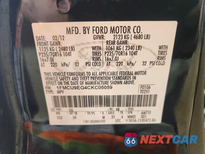 Zdjęcie 13 z 13 samochodu: 2012 FORD ESCAPE LIMITED VIN:1FMCU9EG4CKC05059 - miniatura