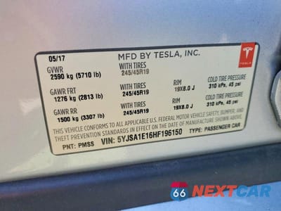 Zdjęcie 12 z 12 samochodu: 2017 TESLA MODEL S VIN:5YJSA1E16HF196150 - miniatura