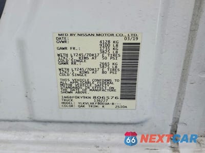 Zdjęcie 13 z 13 samochodu: 2019 NISSAN NV 2500 UTILITY / SERVICE VAN VIN:1N6BF0KY9KN806576 - miniatura