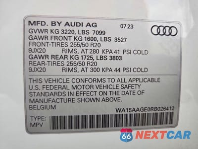 Zdjęcie 14 z 14 samochodu: 2024 AUDI Q8 E-TRON PREMIUM PLUS VIN:WA15AAGE0RB026412 - miniatura
