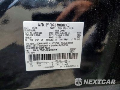 Zdjęcie 13 z 13 samochodu: 2018 FORD EXPLORER XLT VIN:1FM5K7D81JGB89769 - miniatura