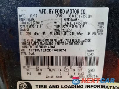 Zdjęcie 13 z 13 samochodu: 2013 FORD F150 SUPERCREW VIN:1FTFW1EF2DFA65074 - miniatura