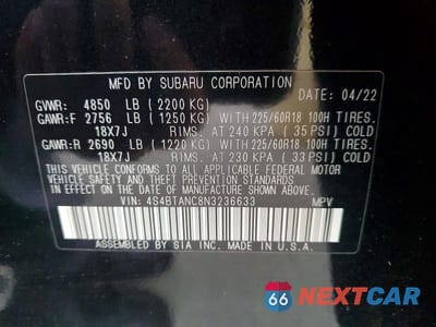 Zdjęcie 13 z 13 samochodu: 2022 SUBARU OUTBACK LIMITED VIN:4S4BTANC8N3236633 - miniatura