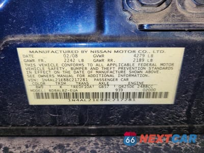 Zdjęcie 12 z 12 samochodu: 2008 NISSAN ALTIMA 2.5 VIN:1N4AL21E88C217281 - miniatura
