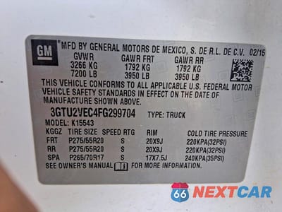 Zdjęcie 10 z 10 samochodu: 2015 GMC SIERRA K1500 SLT VIN:3GTU2VEC4FG299704 - miniatura