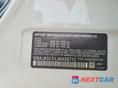 Zdjęcie 12 z 12 samochodu: 2018 BMW 530 I VIN:WBAJA5C5XJWA56712 - miniatura